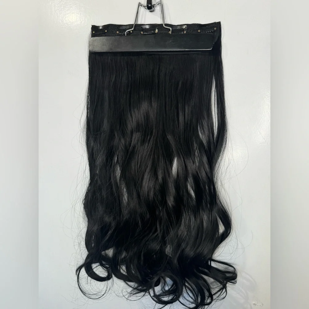 One Piece Black Hair Extensions — 22” Long | Natural Wave | Clip-In Volumizer